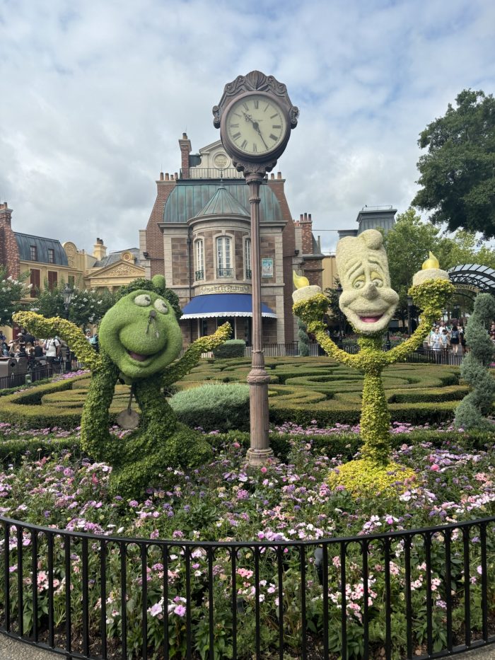 Cogsworth and Lumiere Beauty and the Beast Goofy at EPCOT's International Flower and Garden Festival