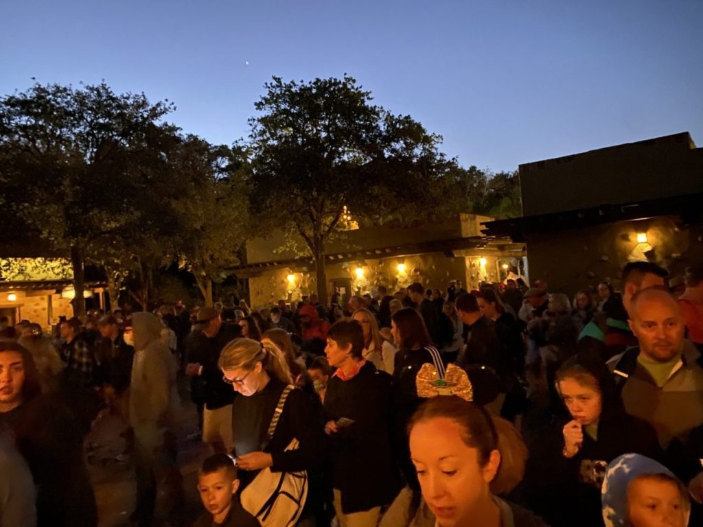 Guests waiting in predawn hours for Rope Drop at Disney's Animal Kingdom Theme Park