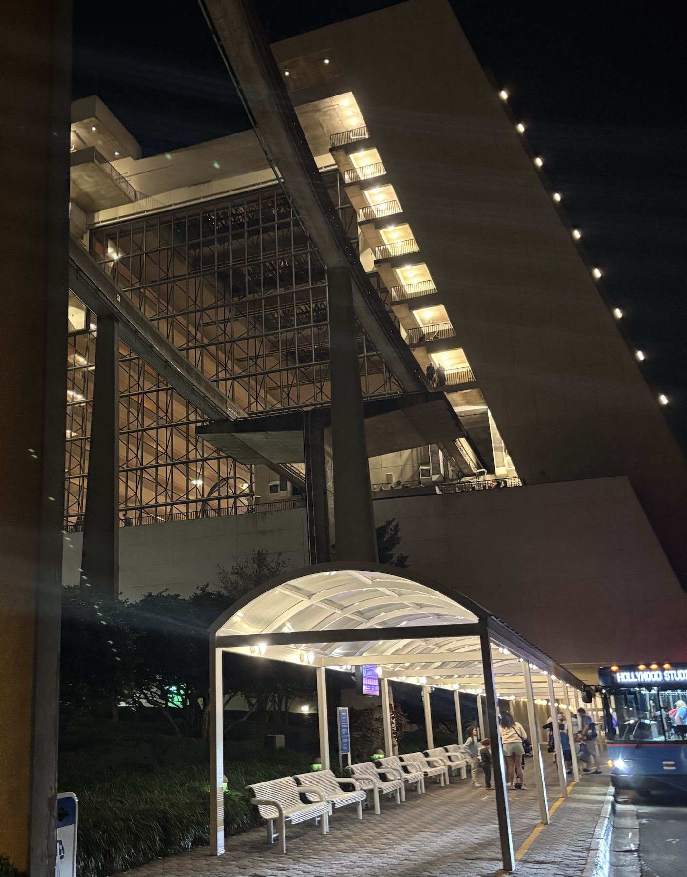 Disney Bus by night at Contemporary Resort