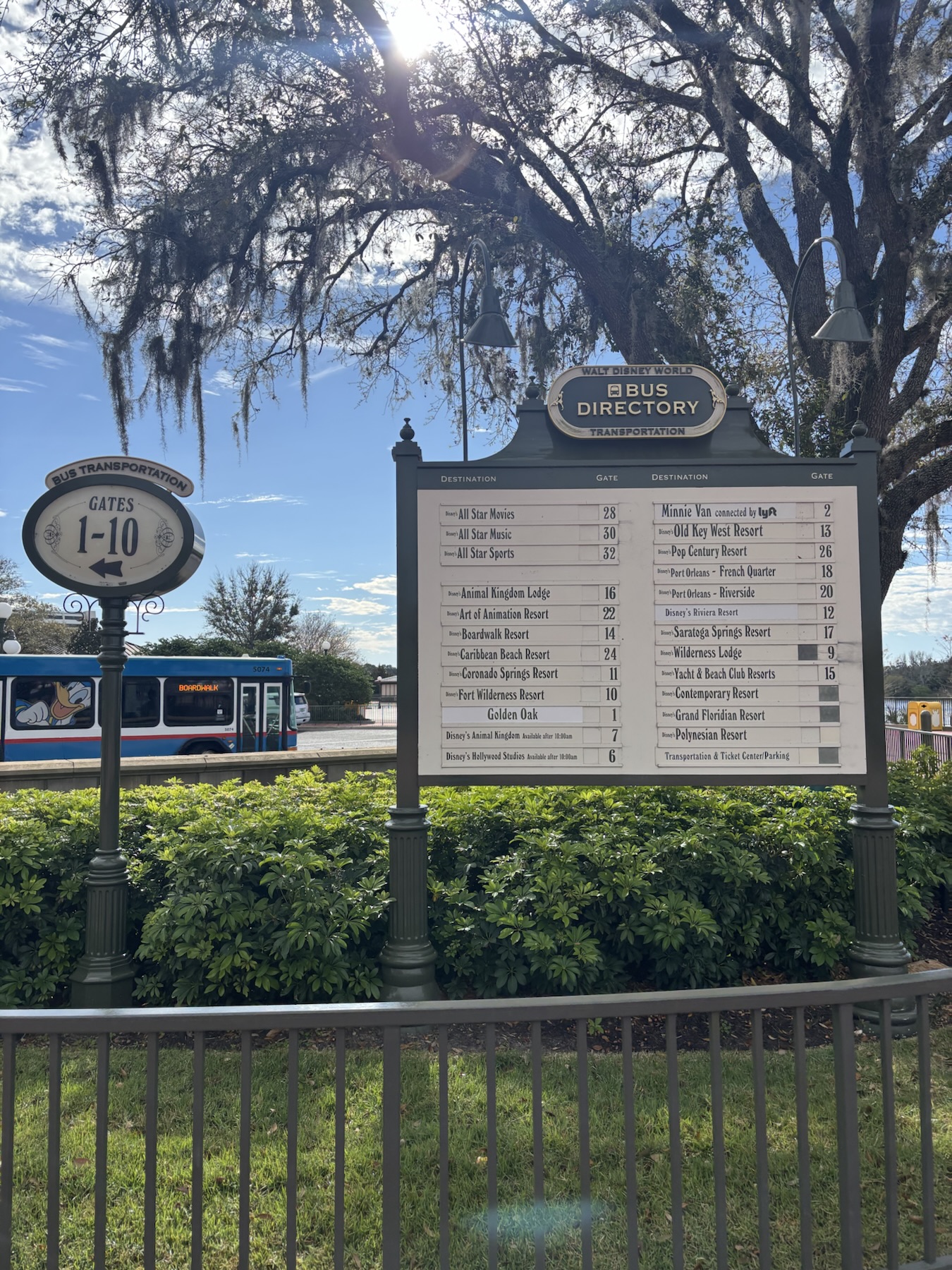 Bus Gate Numbers with Park-to-Park Busses Listed, Magic Kingdom