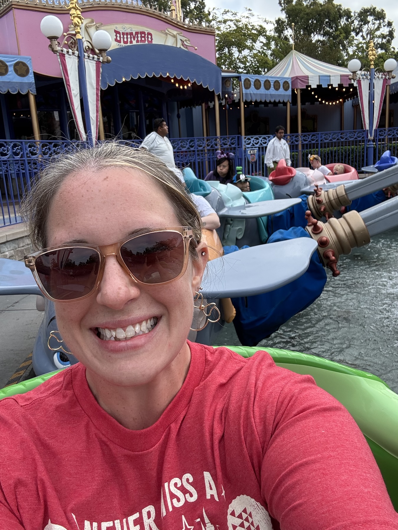 Riding Dumbo in Fantasyland at Disneyland