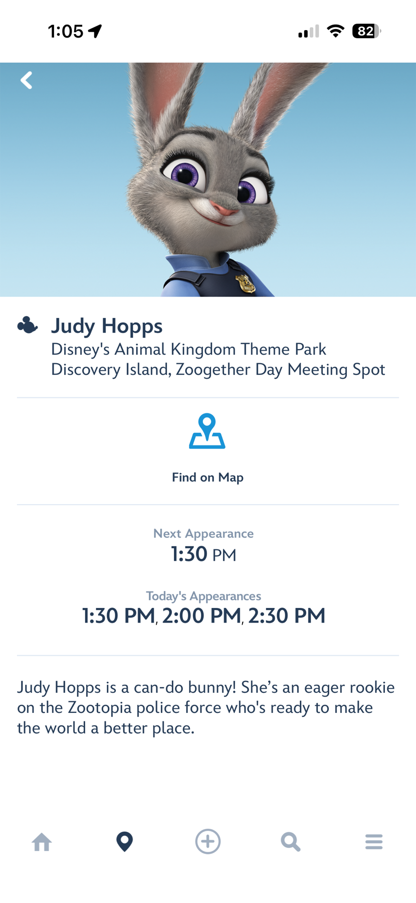 Judy Hopps set times at Disney's Animal Kingdom