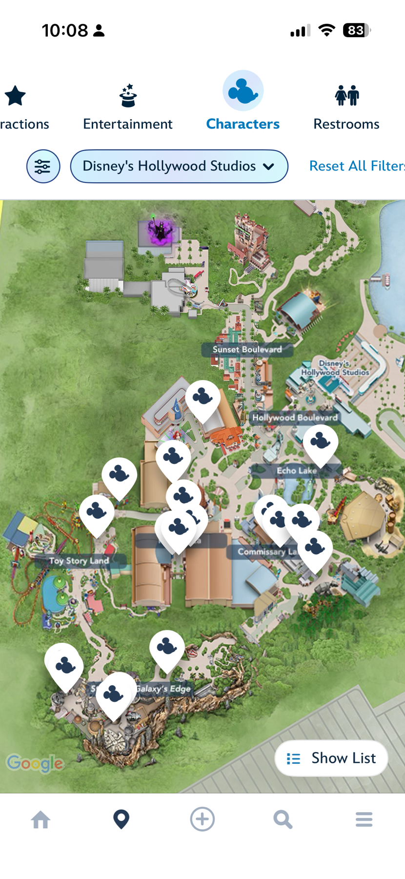 Character Map Filter at Disney's Hollywood Studios